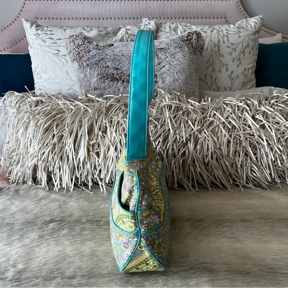VERA BRADLEY Lemon Parfait Hobo Bag Frill Yellow Turquoise Paisley 2011 Floral - Picture 7 of 12